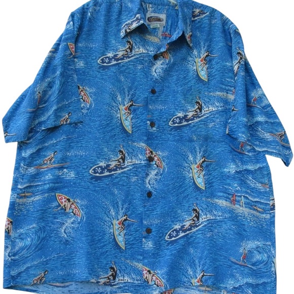 Art of Eddy Y‎ by Reyn Spooner Blue Surfing Print Men's Shirt - Picture 1 of 2